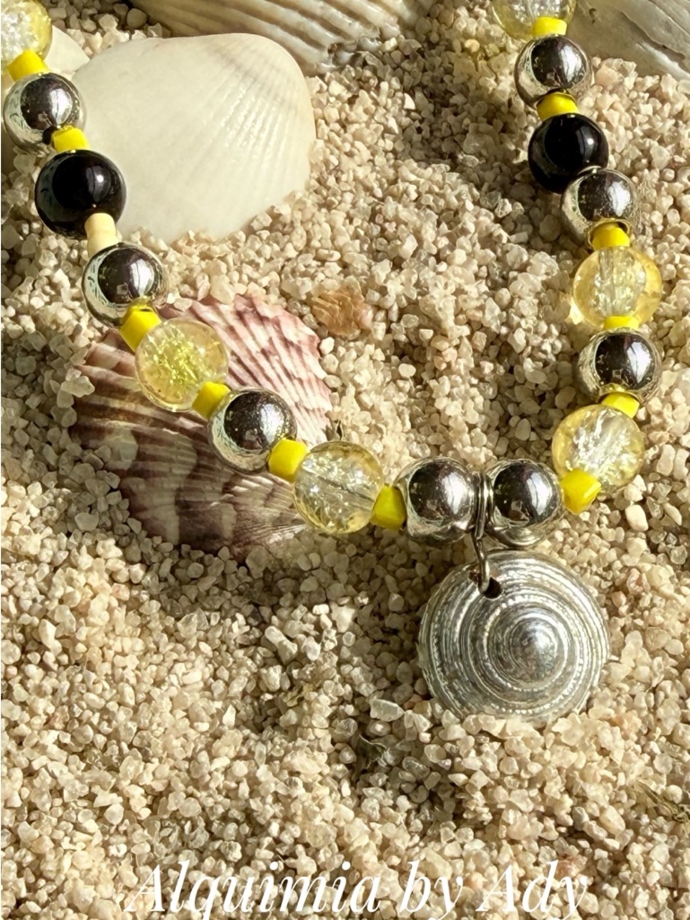 citrine onyx beaded ball necklace/manifesting abundance SILVER SHELL 🐚 - Picture 3 of 9